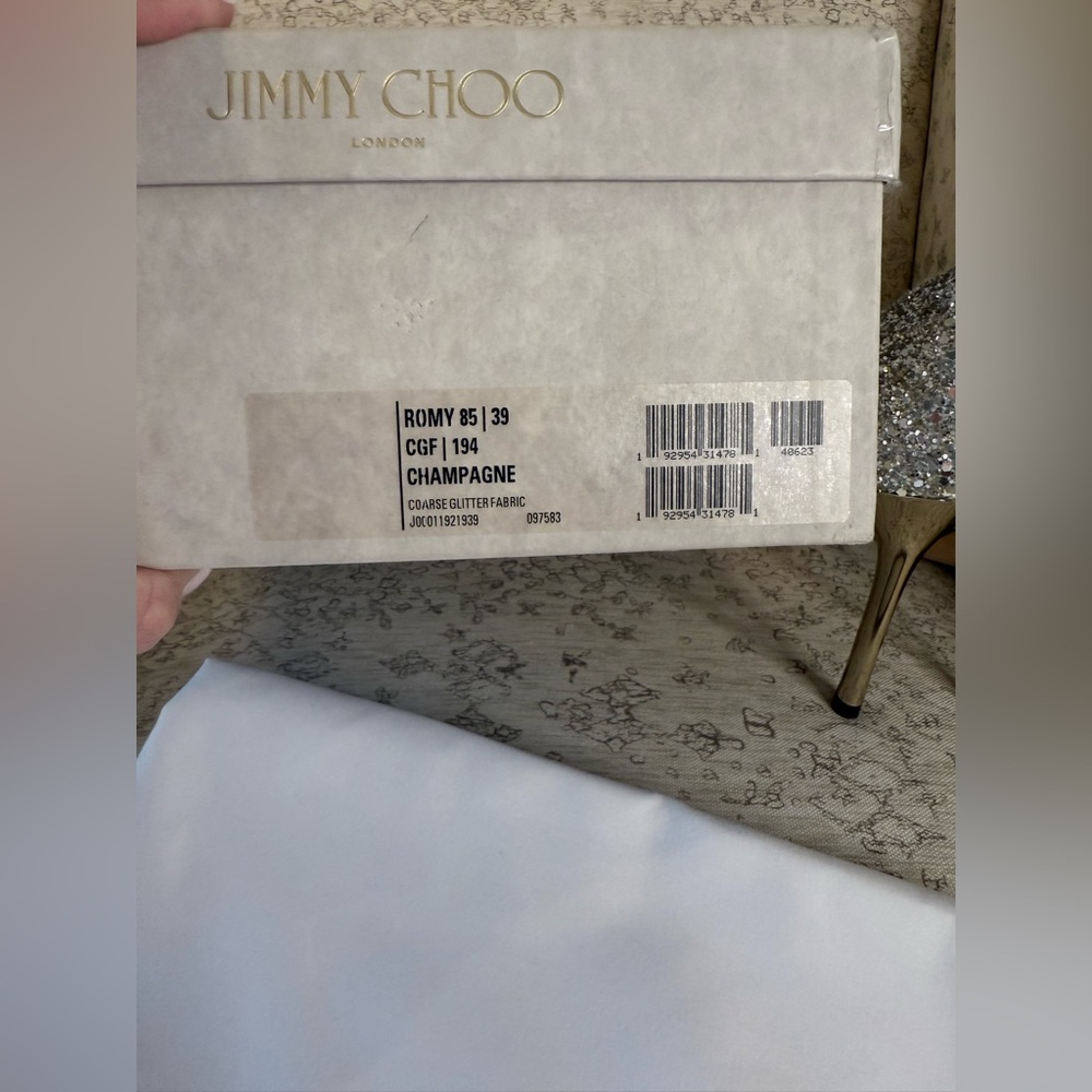 Jimmy Choo Romy 85 Champagne Coarse Glitter Fabric Pointy Toe Pumps Size 39 (9) - Picture 6 of 9